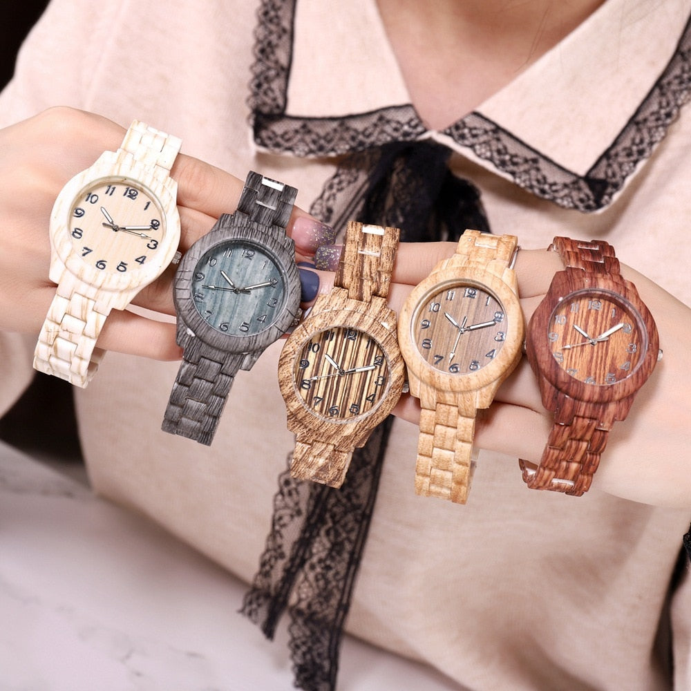 Imitation Wood Leather Band Quartz Wristwatches - Eminent Watches