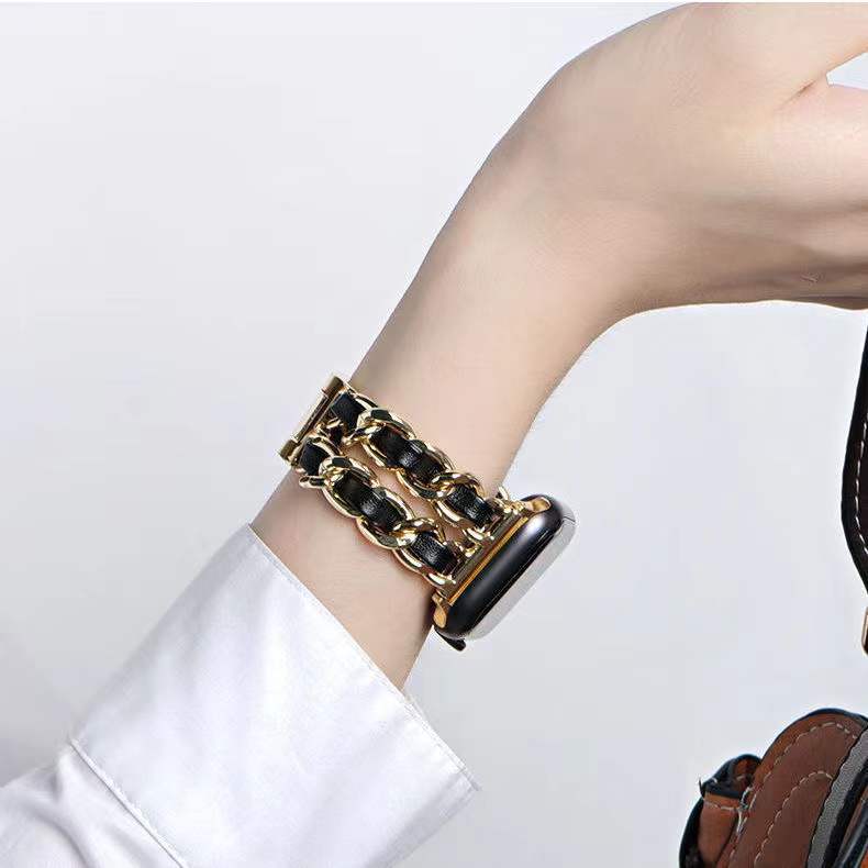 Lady Gold Wristband Metal Leather Bracelet apple watch gold wristband - Eminent Watches